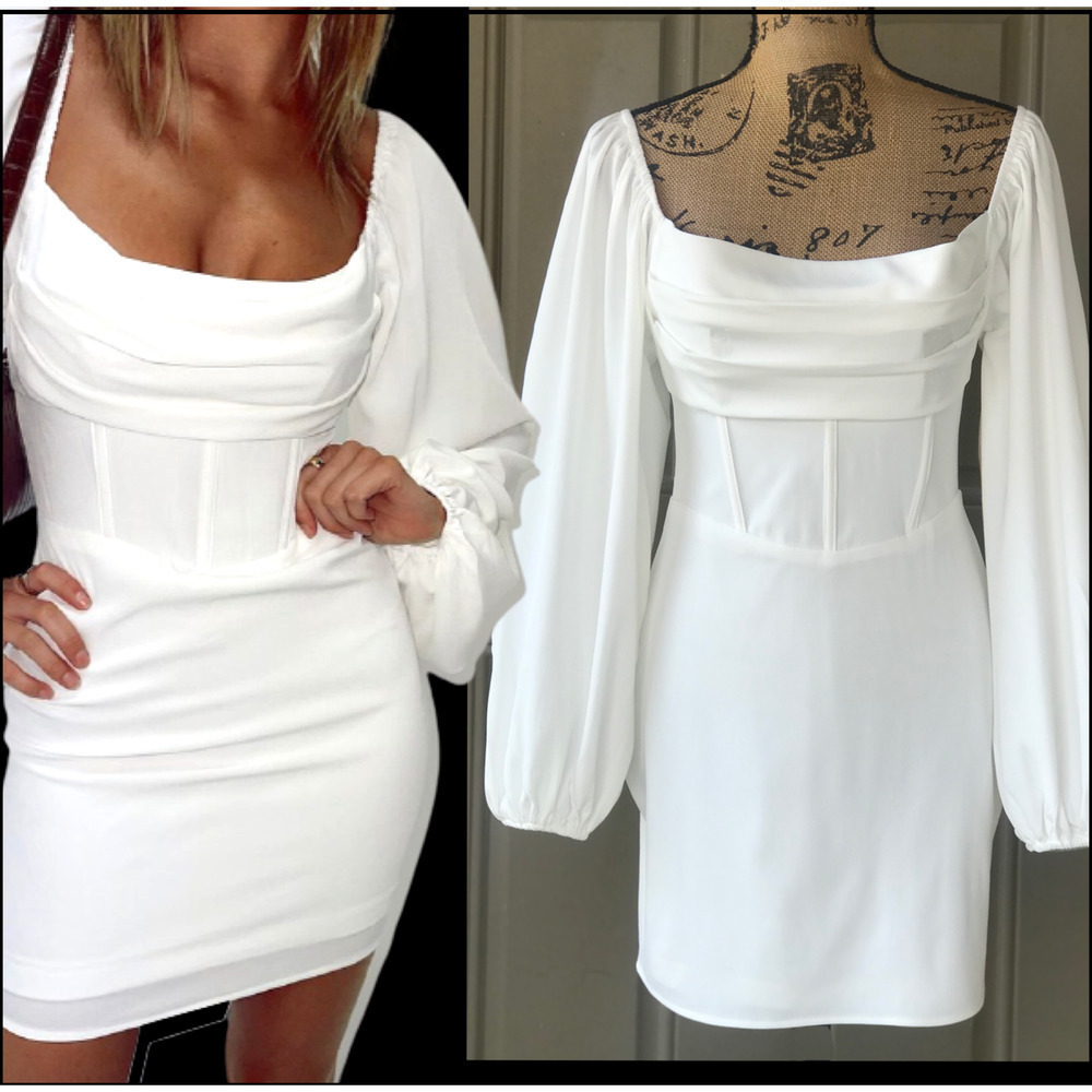 Princess Polly LILLIE Long Sleeve Mini Dress White Size 0